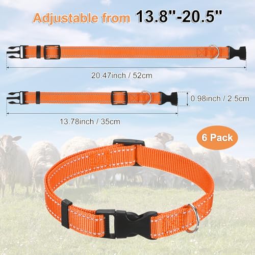 M METERXITY 6-Pack Reflective Goat Collars with Bells, 13.8"-20.5" Polyester Adjustable Pet Collar with Anti-Lost Grazing Copper Bell for Small Farm Animal/Sheep/Cow/Goat [Orange] - color: Orange