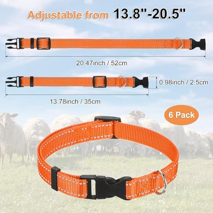 M METERXITY 6-Pack Reflective Goat Collars with Bells, 13.8"-20.5" Polyester Adjustable Pet Collar with Anti-Lost Grazing Copper Bell for Small Farm Animal/Sheep/Cow/Goat [Orange] - color: Orange