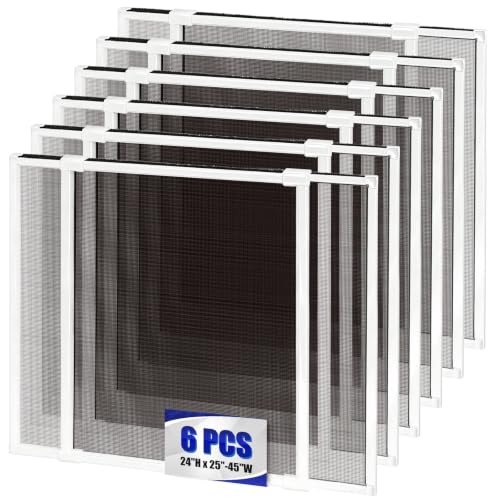 6 Pack Expandable Window Screen, 2 Way Adjustable Sliding Window Screen, Horizontal (24" H x 25" - 45" W), Horizontal and Vertical Adjustable, Replacement Screen for Window, Window Screens Mesh - size: 24"H x 25"-45"W