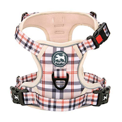PoyPet Plaid Dog Harness Small, No Pull Vest with Front Clip & Neck Buckle - color: Checkered Beige, size: XS