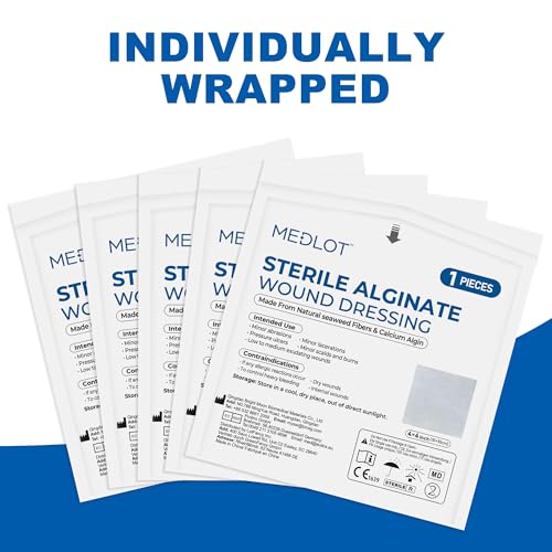 LotFancy Calcium Alginate Wound Dressing, 4"x 4" Non-Stick Pads for Wounds - style: 4"x 4" (10-Count)