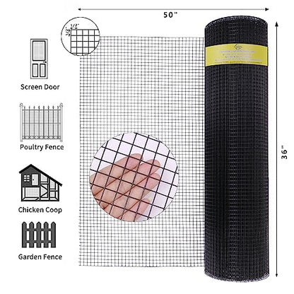 Black PVC Coated 1/2" Hardware Cloth 24"x50'19G Chicken Wire Fencing - size: 1/2 inch 24'' x 50'