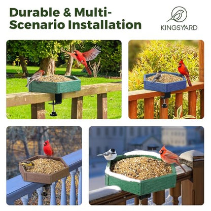 Kingsyard Clamp-On Deck Bird Feeder for Balcony Railings, No Drill - color: Blue