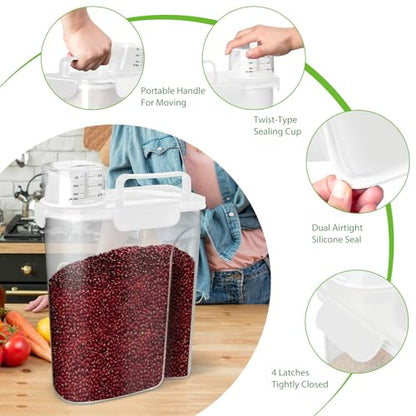Viretec Rice Storage Container, 5 to 10lb Dry Food Airtight Dispenser, Pet Dog Cat Food Canister, BPA Free Clear Plastic Kitchen and Pantry Organization Bin for Oatmeal, Cereal, Pasta, Flour White - color: 6L/White