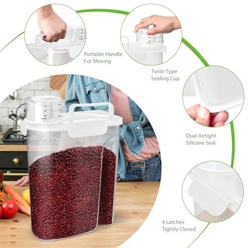 Viretec Rice Storage Container, 5 to 10lb Dry Food Airtight Dispenser, Pet Dog Cat Food Canister, BPA Free Clear Plastic Kitchen and Pantry Organization Bin for Oatmeal, Cereal, Pasta, Flour White - color: 6L/White