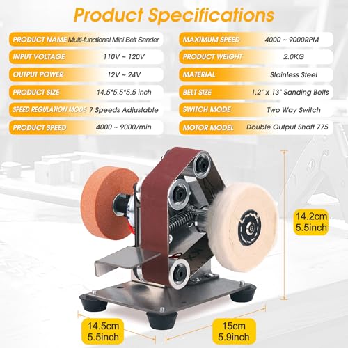 Mini Belt Sander for Knife Making, 3 IN 1 Electric Power Bench Belt Sanders | 7 Adjustable Speed Knife Sharpener Knife Polishing Kit for DIY Metal Woodworking Knife Making (Multi-functional) - style: Multi-functional Belt Sander