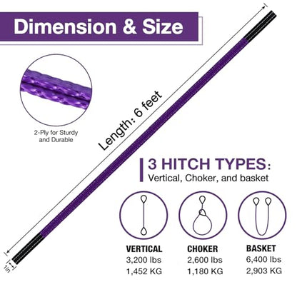 Lift Sling Straps,1" x 6' 2-Ply Heavy Duty Flat Eye Lift Slings 2P | Polyester Lifting Strap Nylon Tree Saver Recovery Strap Web Sling Rigging Moving Tow Hoist Gear Strap 3200 lb 2600 lb 6400 lb - color: Purple, size: 1" x 6' (2 pack)
