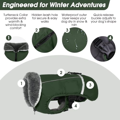QBLEEV Warm Dog Coat, Reflective Dog Jacket, Waterproof Dogs Winter Coat - color: Armygreen, size: Medium