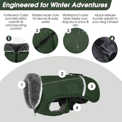QBLEEV Warm Dog Coat, Reflective Dog Jacket, Waterproof Dogs Winter Coat - color: Armygreen, size: Medium