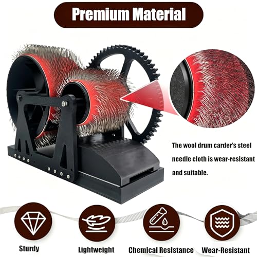 Wool Carder Carding Machine,Manual Wool Blending Wheel for Combing Blending, Hand Carders with Brush & Awl，Felt Drum Carder for Craft(Black)