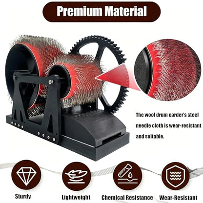 Wool Carder Carding Machine,Manual Wool Blending Wheel for Combing Blending, Hand Carders with Brush & Awl，Felt Drum Carder for Craft(Black)