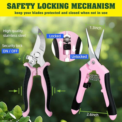 EWPJDK 4 Pack Garden Pruning Shears Scissors Clippers Stainless Steel - color: Pink