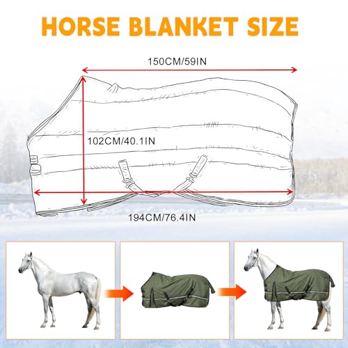 Horse Turnout Blanket, Waterproof Rain Sheet, 600D Oxford - size: 75IN