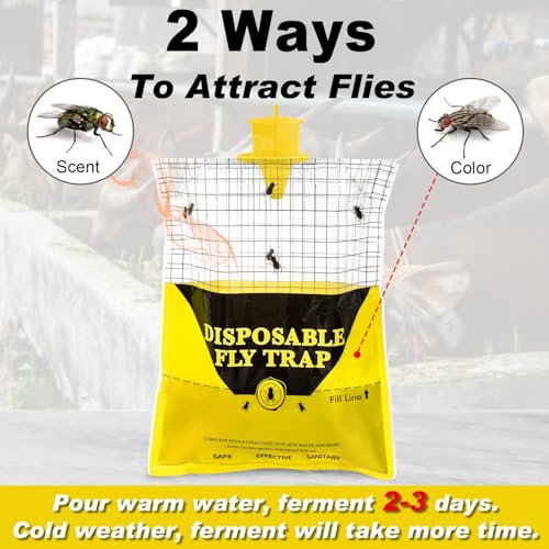 Outdoor Fly Traps for Patio - 6 Large Pre-Baited Flies Bags Disposable - size: 6 pack