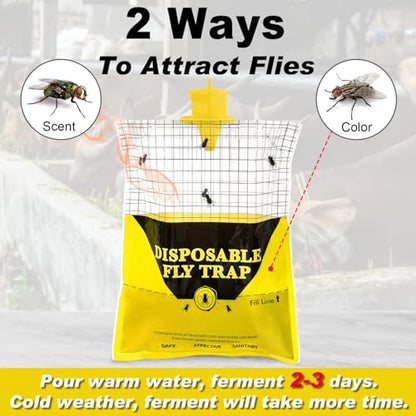 Outdoor Fly Traps for Patio - 6 Large Pre-Baited Flies Bags Disposable - size: 6 pack