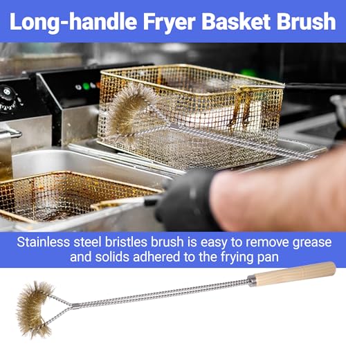 3 PCS Fryer Cleaning Tools with Deep Fryer Brass L-Shaped Brush, Deep Fryer Cleanout Rod, Long Handle Deep Basket Brush for Restaurants, Air Fryers, Deep Fat Fryers - color: 3pcs Brass Brush