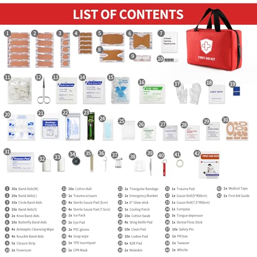 Kitgo First Aid Kit with Hospital Grade Medical Supplies, 220pcs Emergency Medical Trauma Kit, Gift for Dad Husband Great for Home, Outdoors, Office, Car, Travel, Camping, Hiking, Boating