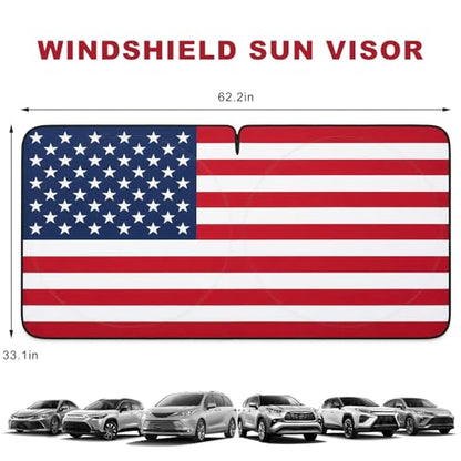 Windshield Sun Shade with American Flag Design, Heat-Insulation Patriotic Auto Sun Shade for Front Windshield, Foldable US Flag Windscreen UV Ray Blocker for Cars Trucks SUVs (Red) - color: Red