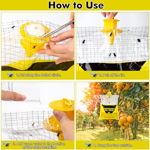 Outdoor Fly Traps for Patio - 6 Large Pre-Baited Flies Bags Disposable - size: 6 pack
