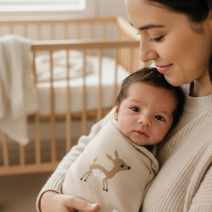 Knit Baby Swaddle Blanket - 100% Cotton Soft Cozy Receiving Swaddling Stroller Blanket Quilt for Shower Gift Registry for Newborns Infants Toddlers Gender Neutral (Deer - Taupe) - color: 07 - Deer - Taupe