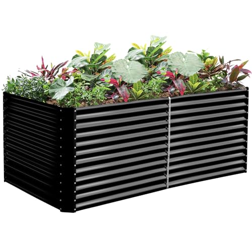 Land Guard 8x4x3ft Rectangular Galvanized Raised Garden Beds, Large-Capacity Metal Planter Box Outdoor, Durable Deep Raised Garden Bed 3ft Tall, Raised Beds for Gardening Vegetables, Dark Grey - color: Dark Grey, size: 8×4×3ft