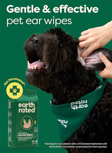 Earth Rated Dog Ear Wipes, Vet Developed, Wild Oat, for Dirt & Wax, 70ct - color: Ear Wipes Wild Oat, size: 70 Grooming Wipes
