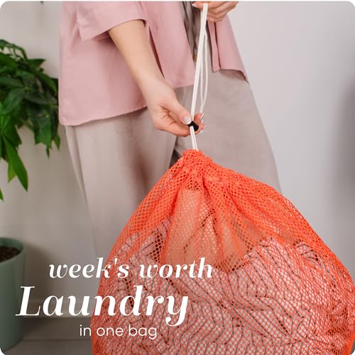 Handy Laundry Mesh XL Laundry Bag 24"x36", Heavy Duty Drawstring, Orange - color: Orange