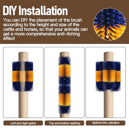 Livestock Scratching Brush, Flexible PBT Horse Grooming Kit Horse Brushes, Massage Brush Kit for Cattle, Cow, Sheep, Horses Goat Supplies (Yellow-Blue, 2 pack)