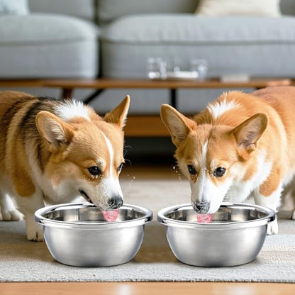 MEWTOGO 2 Pcs 0.7 Gallon Food Grade Stainless Steel Dog Water Bowls - size: 0.7 Gallons