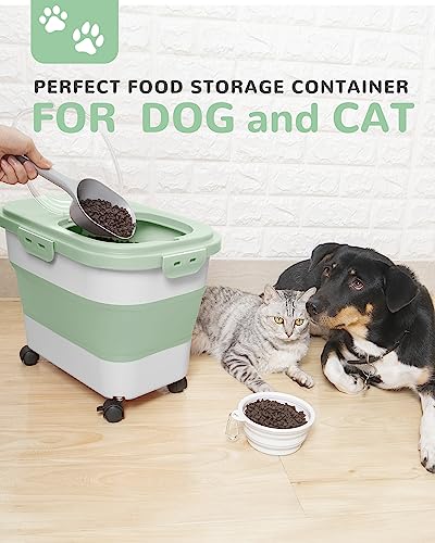 20-23Lbs Dog Food Storage Container Airtight,Collapsible Dog Food Container - color: Green&White