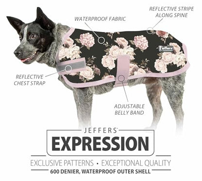 Jeffers Expression Dog Coat Waterproof Ripstop Winter Jacket 26" – 240g Insulated Blanket, Adjustable Belly & Chest Straps, Reflective Strips, Small to Large Breeds, Outdoor & Travel - Rose Garden - color: Rose Garden, size: 26"