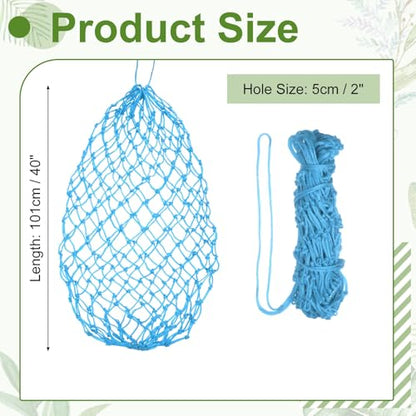 Slow Feeder Hay Net, 40" Length 2" Holes Strong Load-Bearing, Nylon Slow Feed Bag Hay Feeder, (Lake Blue, 1 Pcs), Intended for Horses/Goats/Trailer/Stall - color: Lake Blue
