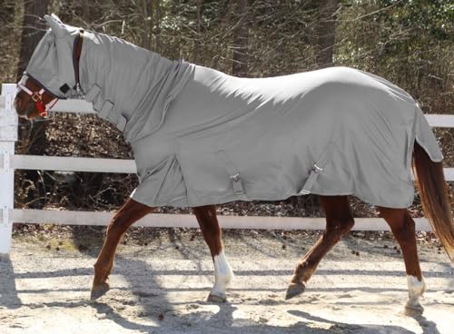 Combo Neck Fly Sheet with Leg Straps and Color Matched Mask - color: Grey - Grey, size: 66