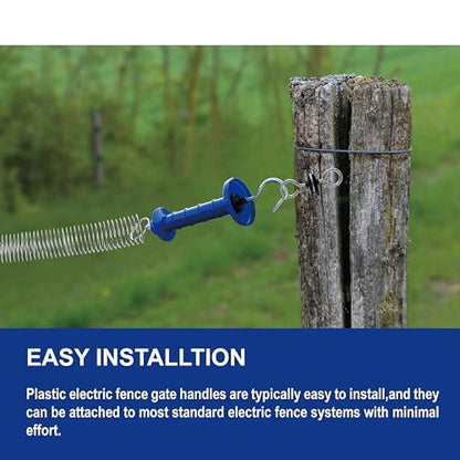 15 Pack Electric Fence Insulated Plastic gate Handle with Internal Spring and Double Ring end, Blue，for Electric Fence Gate Livestock Fence Agricultural Fencing and Pasture - style: PK15,Plastic Insulators,Blue