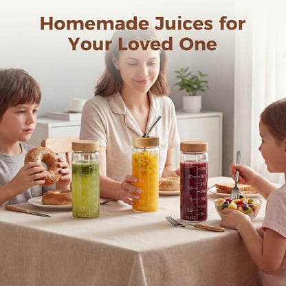 16 oz Round Glass Juice Bottles with Airtight Bamboo Lids, Reusable 6 Pack - color: 16oz - 6 Pack