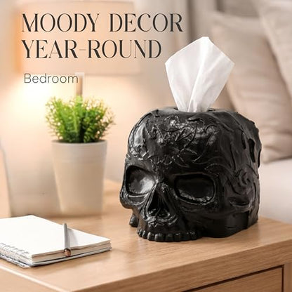 Gothic Skull Tissue Box Cover, Black, Square by Death Decor - color: Black