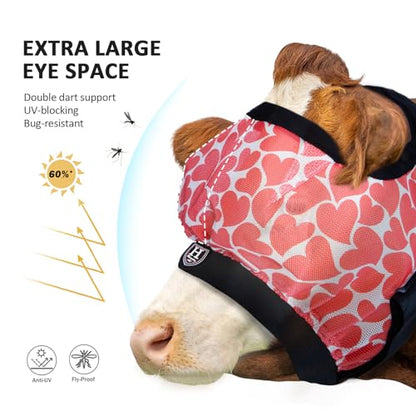Harrison Howard Cattle Livestock Fly Mask Breathable Mesh Padded Edging with Fun Patterns Large Spacing Forelock Opening Design Adjustable Fit for Cattle Heart - color: Heart