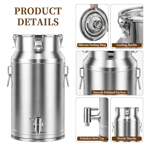 304 Stainless Steel Water Dispenser with Faucet, Thickened Milk Can with Handle, Sealing Ring and Instruction Manual, 20L Stainless Steel Water Jug for Milk, Water, Tea, Juice and Beverage Storage - size: 20L Milk Can