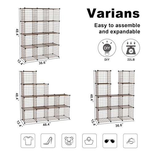C&AHOME Wire Cube Storage, 12 - Cube Organizer Metal C Grids, Closet, Brown - color: Brown