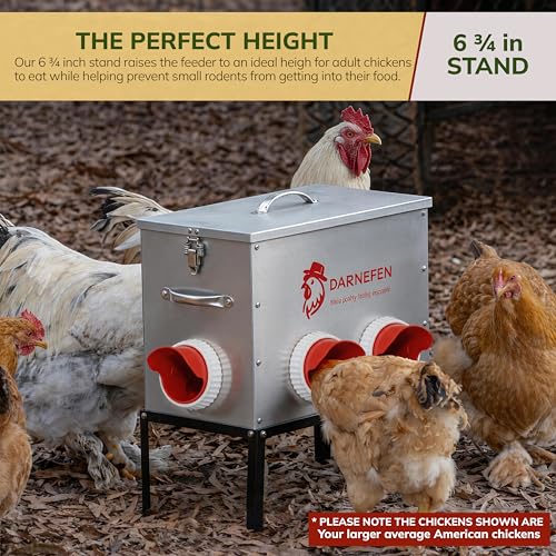 Automatic Chicken Feeder No Waste - 40lb 6 Ports Large Capacity Metal Poultry Feeder with Legs and Lids - Galvanized Chicken Feeder for Hen Coop