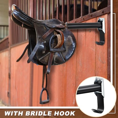 Abbylike 2 Pcs Folding English Saddle Rack Wall Mount Saddle Stand with Bridle Hook Portable Saddle Pad Rack, Fit English Saddle Bar Horse Tack Storage for Dressage Home Horse Blanket Stall Accessory