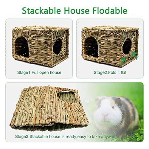 BWOGUE Large Guinea Pig Grass House, Guinea Pig Hideout, Foldable Straw Hut - size: 1 PACK