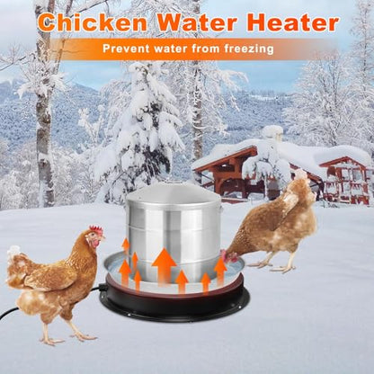 Chicken Water Heater for Winter, 15" Waterer Heated Base for 1-8 Gallon Metal Plastic Poultry Water, 110 Watt Heated Poultry Waterer with Thermostat for Chicken Duck Pigeon