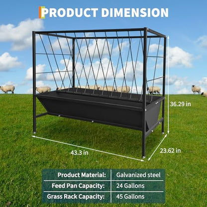 Pasture Hay Feeder for Farms, 2 in 1 Goat Feeder Trough