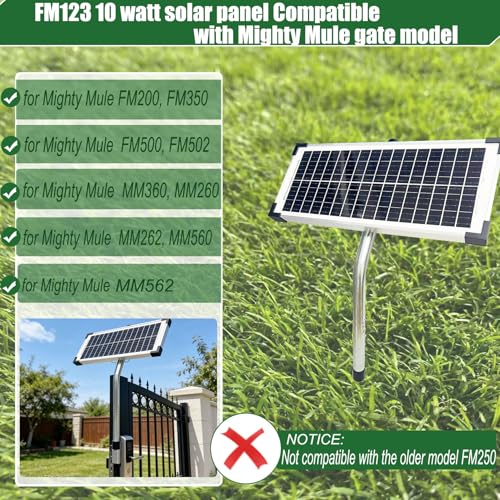 FM123 10 Watt Solar Panels Kit for Mighty Mule GTO PRO Automatic Openers | 12v Portable Solar Panel Battery Charger, Replace FM350 MM260 MM560 FM200 FM350 FM500 FM502 FM700 MM571W MM271 MM360