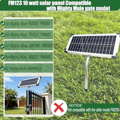 FM123 10 Watt Solar Panels Kit for Mighty Mule GTO PRO Automatic Openers | 12v Portable Solar Panel Battery Charger, Replace FM350 MM260 MM560 FM200 FM350 FM500 FM502 FM700 MM571W MM271 MM360