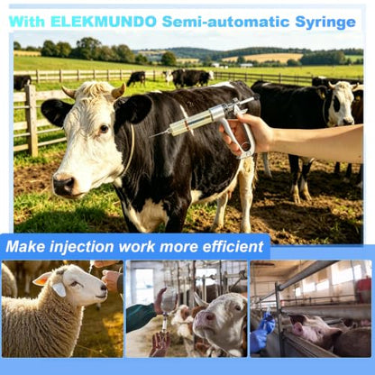 50ml Semi Automatic Cattle Syringe Dosage Adjustable Livestock Vaccine Gun - size: 50ML Gray