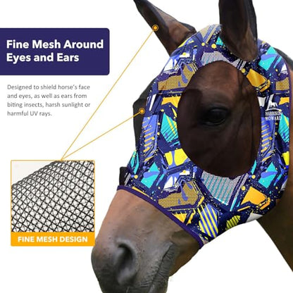 Harrison Howard Super Comfort Stretchy Fly Mask Large Eye Space with UV Protection Soft on Skin with Breathability Graffiti Mix M Cob - color: Graffiti Mix, size: Cob (Medium)
