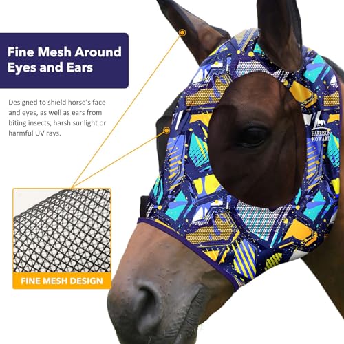 Harrison Howard Super Comfort Stretchy Fly Mask Large Eye Space with UV Protection Soft on Skin with Breathability Graffiti Mix M Cob - color: Graffiti Mix, size: Cob (Medium)