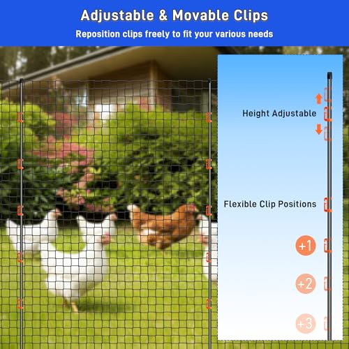 66Inch Fiberglass Electric Fence Posts 40Pcs, Temporary Graden Fence Post with 160 Adjustable Clips, Portable Step in Electric Fence Stakes for Farm, Garden and Horse Goat Sheep Small Animals Fences - size: 66 Inch